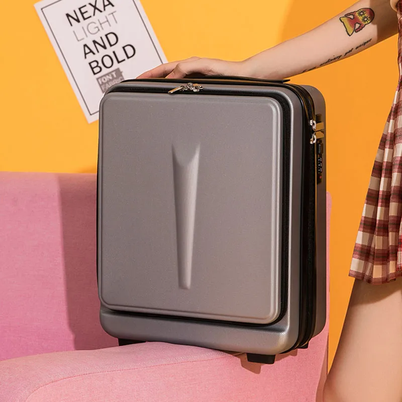 Small Lightweight Luggage 16 Inch Retro Password Suitcase on Wheels for Men and Women Boarding Mini