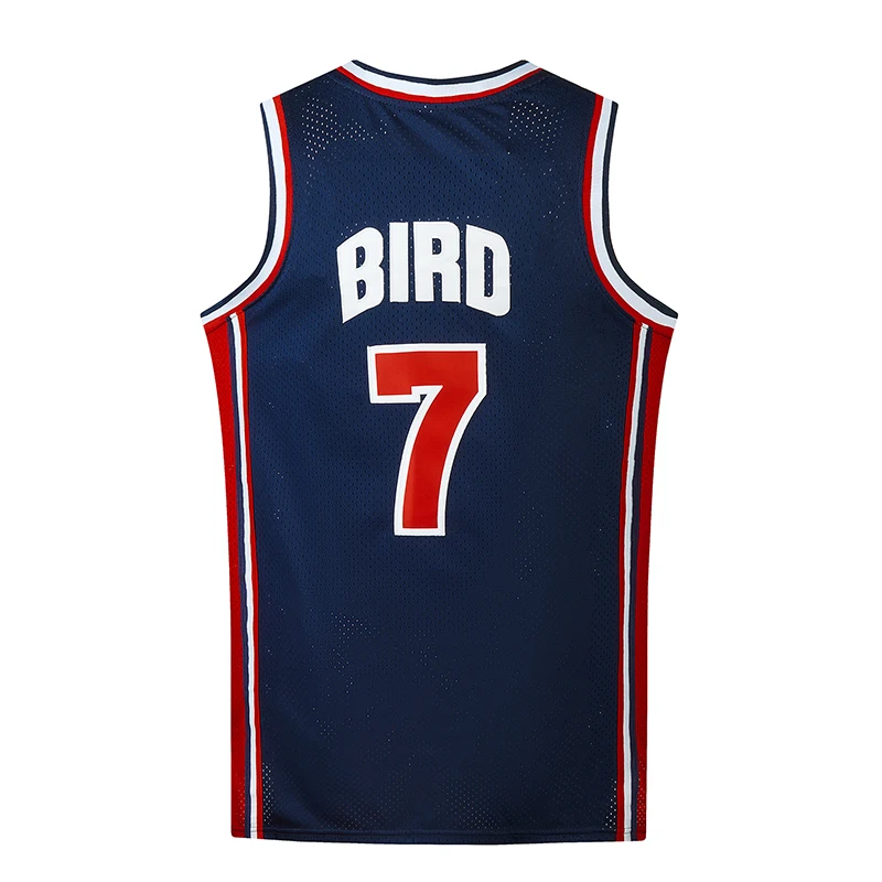 Larry 7# Bird 1992 Dream Team Basketball Jerseys Navy White All Stitched Throwback S-3XL