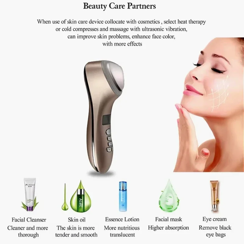 Cold and Hot Photon Beauty Instrument Facial Massager Red Blue Firming Lift Vibration Cleansing and Tender Skin Deep Absorption