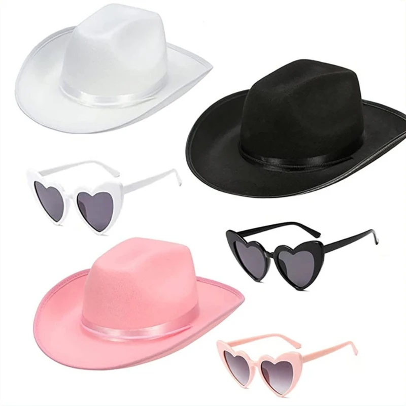 

Cowboy Hat +Sunglass for Stage-Performance Photo Studio Props Delicate Pink Cowboy Hat for Night Club Dropship