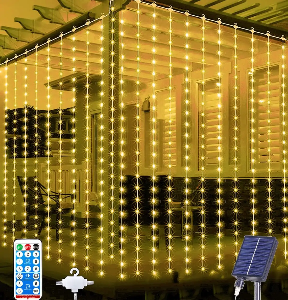 SolarCurtainLightOutdoorWaterproofSolarFairyGarlandString