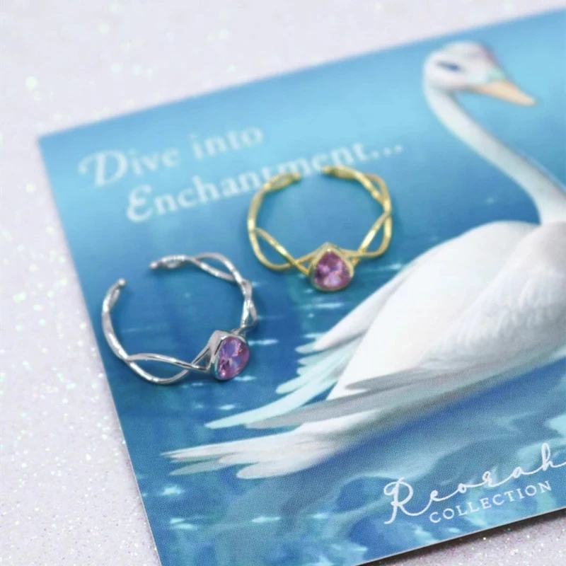 Pink Quartz Princess Ring Swan Ring for Women Fashion Wedding Party Jewelry Gift
