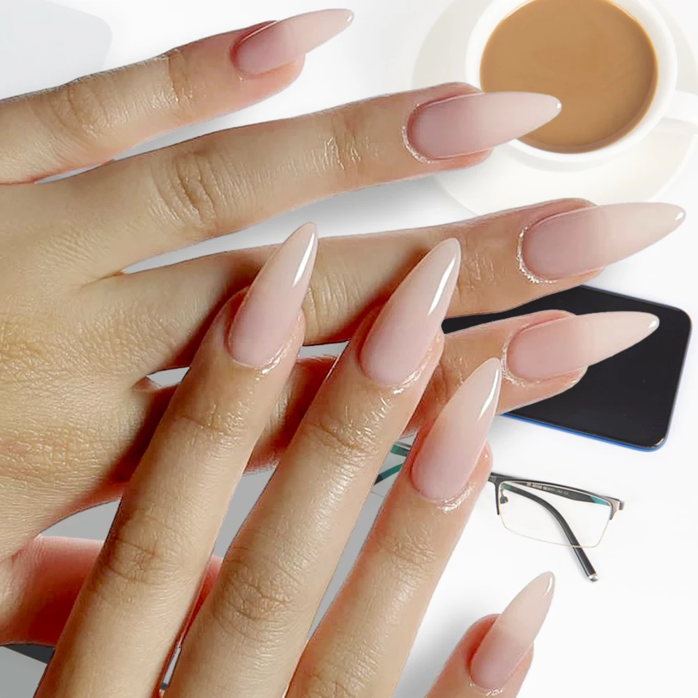 

Форма миндаля голый цвет поддельные ногти безопасные для кожи женские накладные ногти для дома путешествия