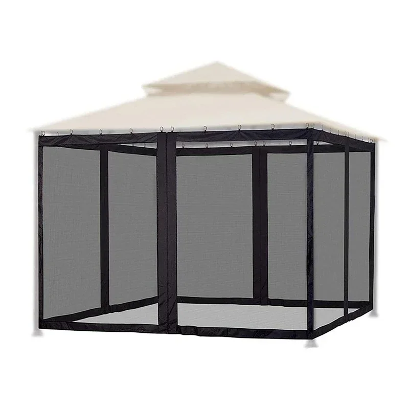

4-door Screen With Black Mosquito Canopy Replacement Waterproof Curtain Gazebo 300x300x210cm Zippers Universal Net Garden