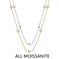 Lnngy 925 Sterling Silver Necklaces Round Cut 2.5mm/4mm Bezel Moissanite Choker Necklace for Women Multilayer Neck Jewelry