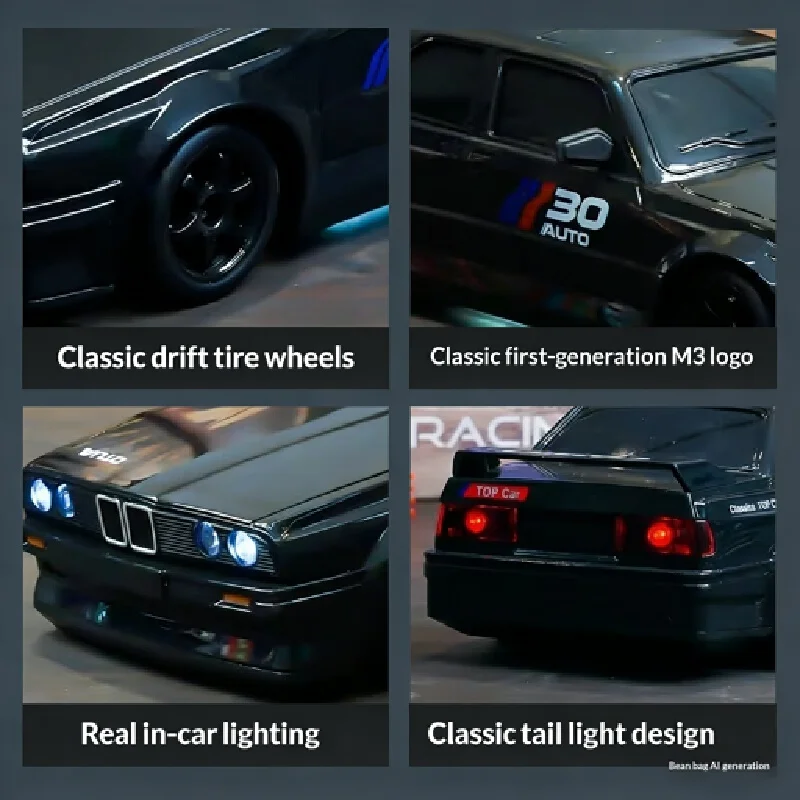 1:24 RC 드리프트 자동차 4륜구동 무선 조종 자동차 클래식 LED 라이트 고속 충전식 레이싱 스포츠 장난감 (남아 및 성인용)