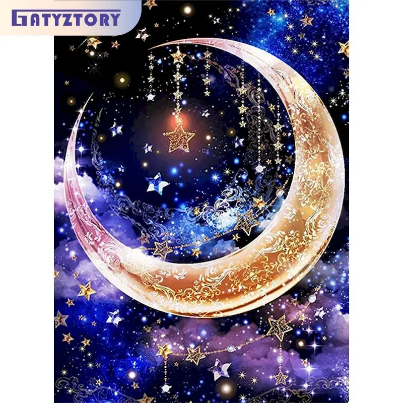 

GATYZTORY 40x50cm Painting By Numbers Frame Moon Landscape Drawing By Numbers For Adults Handmade Wall Decor Gift Picture Paint