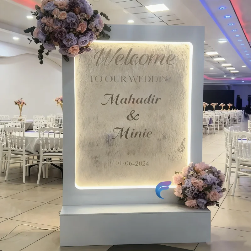 맞춤형 스테인리스 스틸 웨딩 사인 글라스 폭포 벽 아치 장식 LED 무선 제어 분수