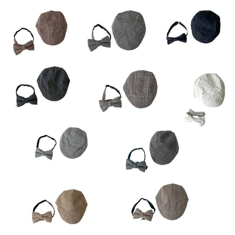 Винтажная шляпа плюща, детская шапка и галстук-бабочка, зимняя шляпа художника, плоская шляпа и галстук для маленьких мальчиков
