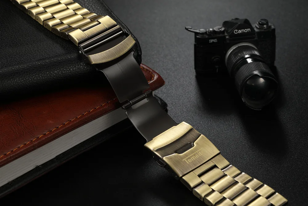 Temeite Retro Men Watches Luxury Brand Bronze Stainless Steel Quartz Sport Big Dial Male Wrist Watches Relogio Masculino 2022