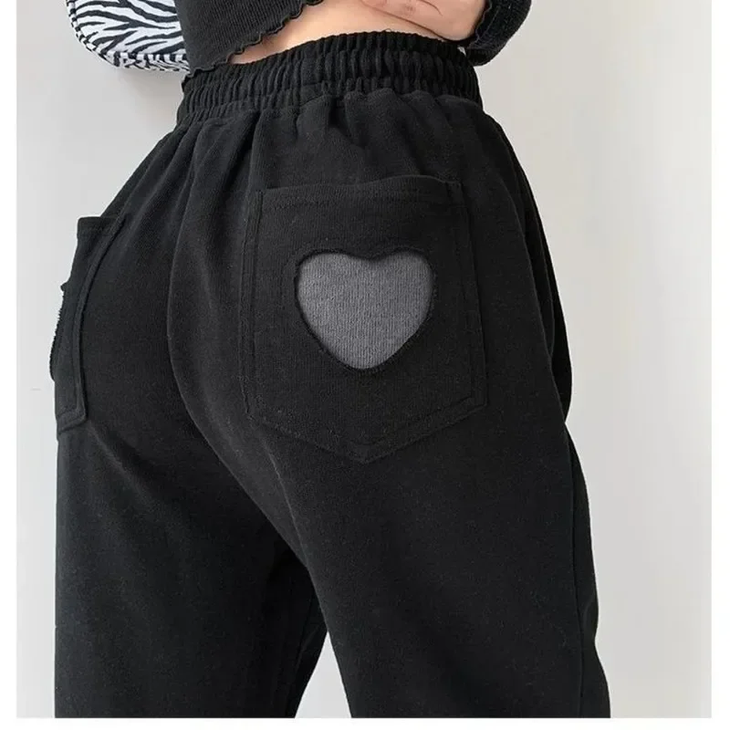 

Women's Sweatpants 2024 Love Pocket Splicing Gray Loose Pants Fashionable Women's Black Pants Jogging Streetwear Sweatpants