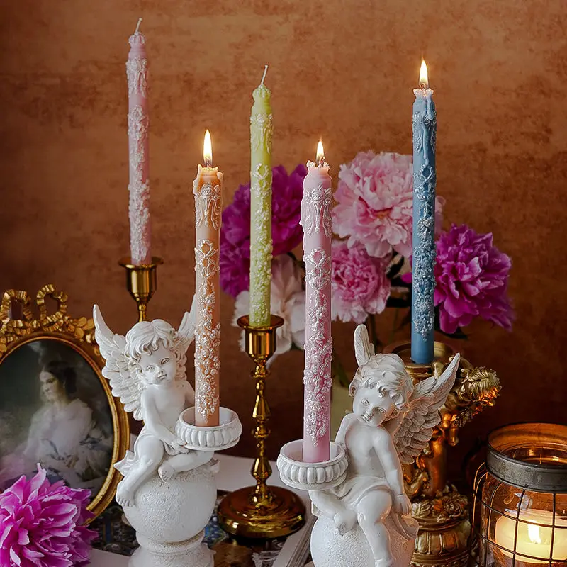 تنقش شمعة طويلة الجذع الزفاف شمعة معطرة النمط الفرنسي العطر الزخرفية زخرفة عيد الحب هدية تذكارية
