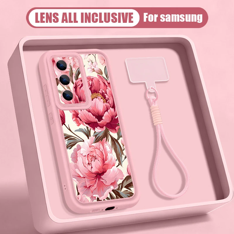 Vibrant Floral Print Phone Case with Lanyard Cover