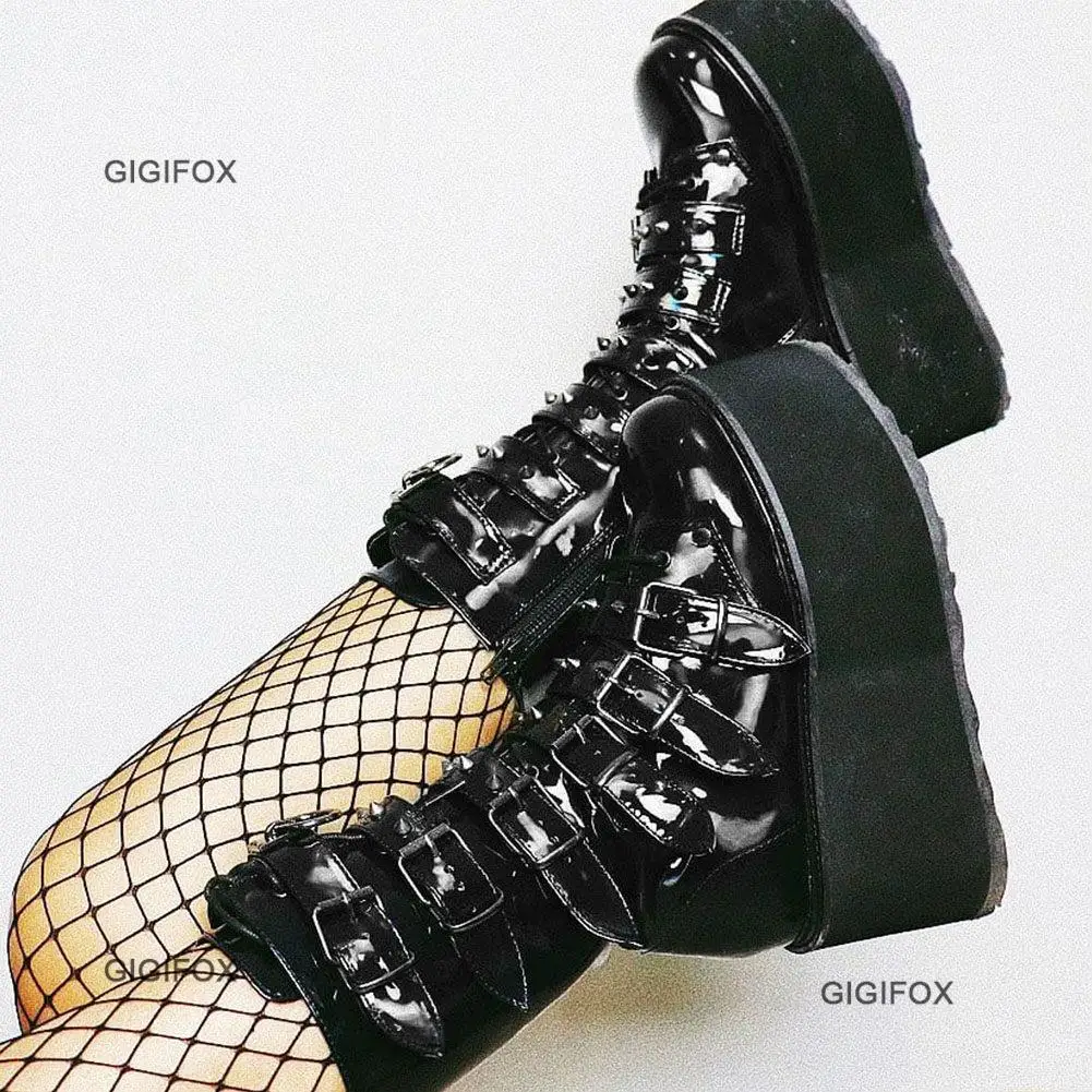 GIGIFOX-Bottes Gothiques à Talons Épais pour Femme, Chaussures à Plateforme, Grandes Tailles 43, Cadeau Cosplay d'Halloween, Nouvelle Mode