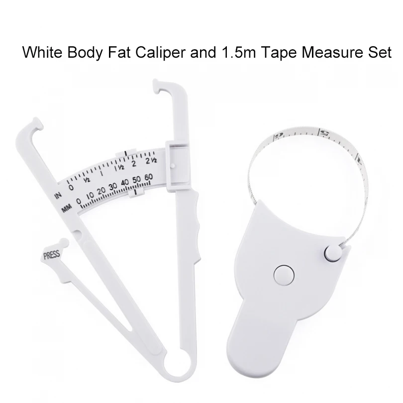 Portable Body Fat Caliper and Measuring Tape for Body Skinfold Calipers and Body Fat Tape Measure Tool White
