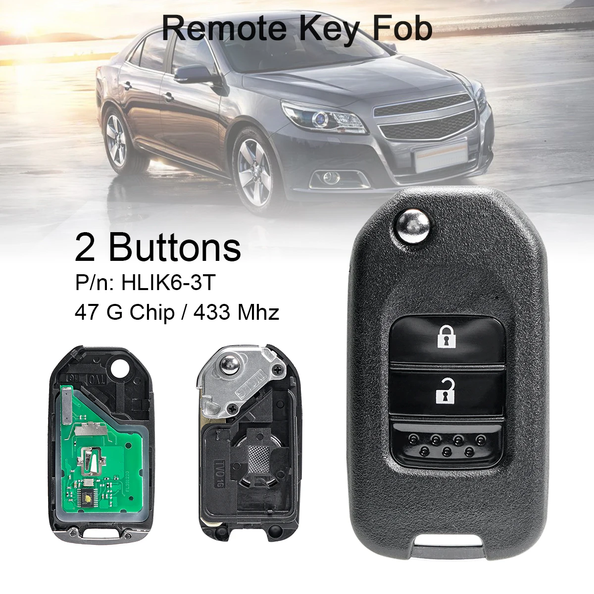 433Mhz 2Buttons Car Remote  Key with Electronic 47 G Chip / HLIK6-3T Fit for Honda  CRV Honda