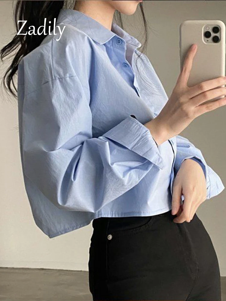 2023 Spring New Casual Long Sleeve Women White Shirt Korea Style Solid  Button Up Split Woman Crop Tops Blouse Party Clothing - AliExpress