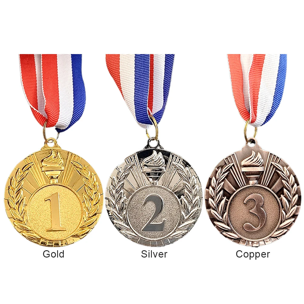 5cm Gold/Silver/Bronze Medal Award Medals with Neck Ribbon Metal Winner Medals Competition Medals for Marathon Ball Games