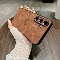 Elegant Maple Leaf Leather Phone Case - Premium Protection and Style Cover for Galaxy A17 (BW)