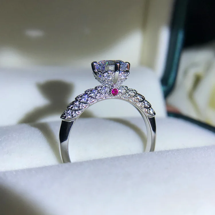 Boutique PT950 platinum diamond ring female inlaid ruby fourclaw female ring moissanite 1 carat for girlfriend