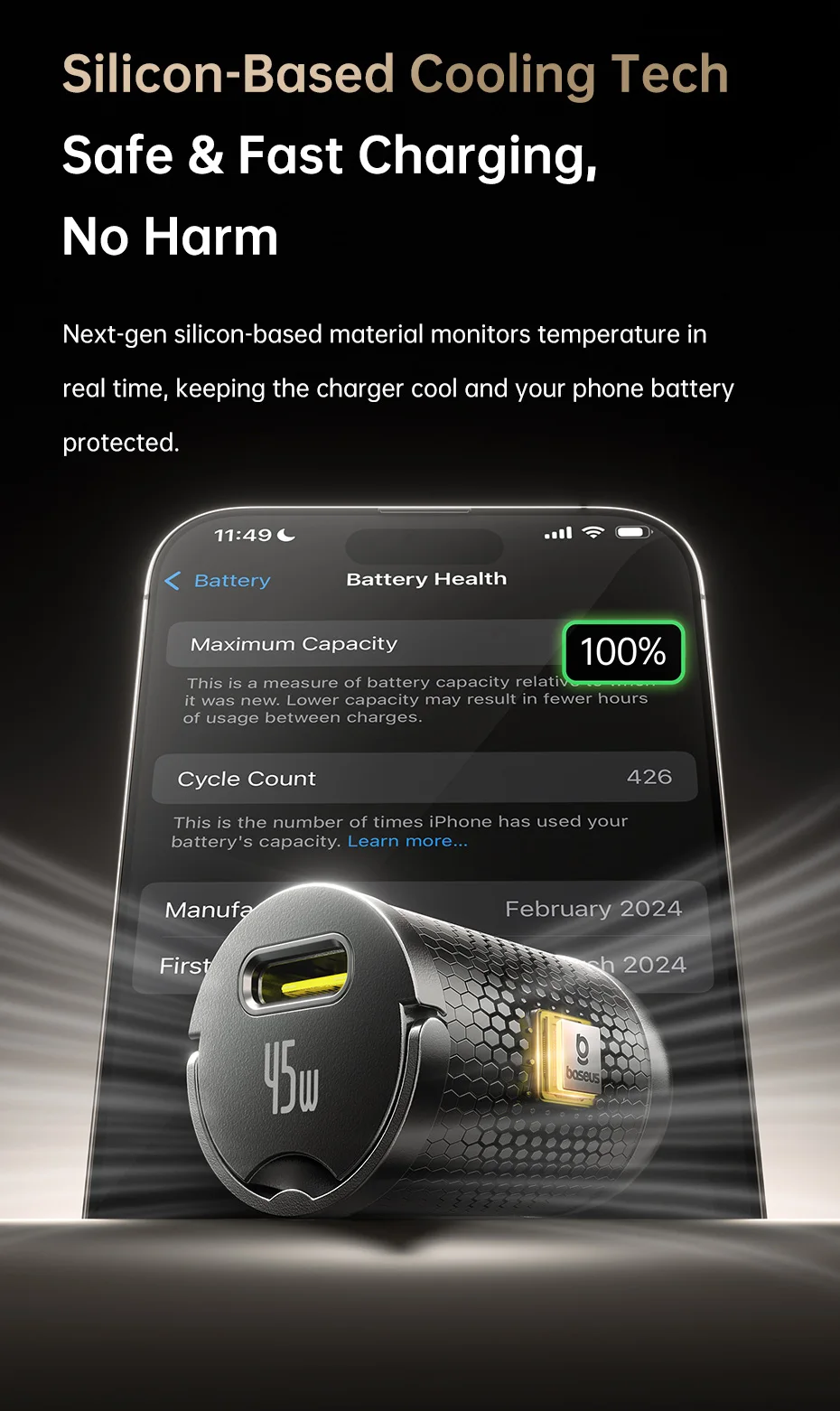 45W Mini Car Charger QC PD PPS UFCS Fast Charging 12-24V Lighter Car USB-C Type