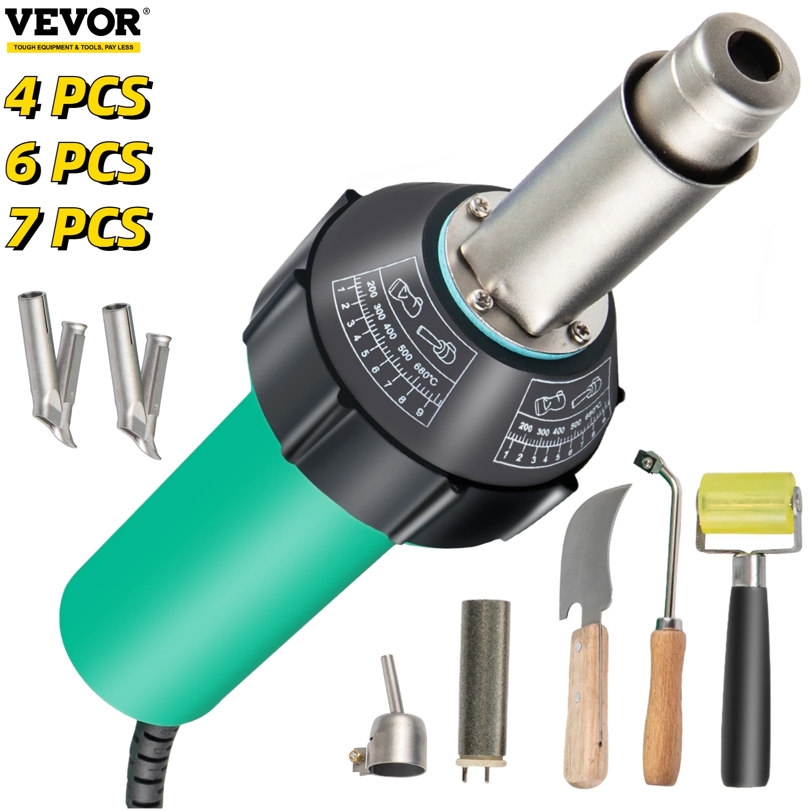 VEVOR 1600 Вт пластиковый сварочный пистолет фонарь горячего воздуха Комплект с 4/6/7