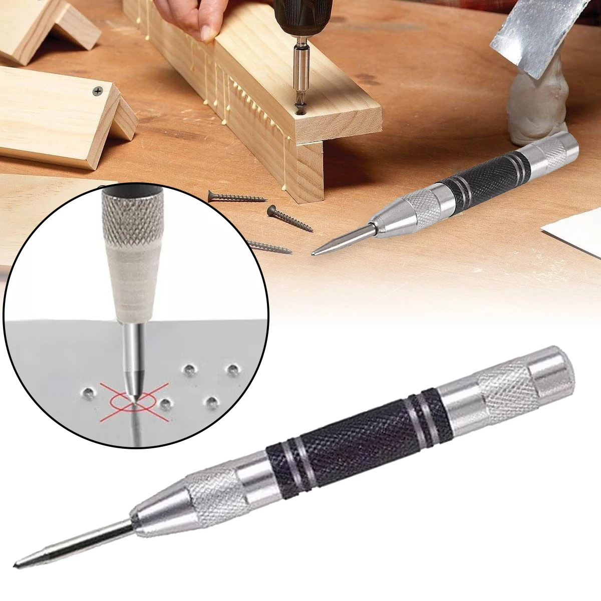 Auto Center Puncher Hole Marker Wood Metal Steel Spring Load Kerner Drill Locator Heavy Duty Punch Carpentry Hand Tool 1 PCS