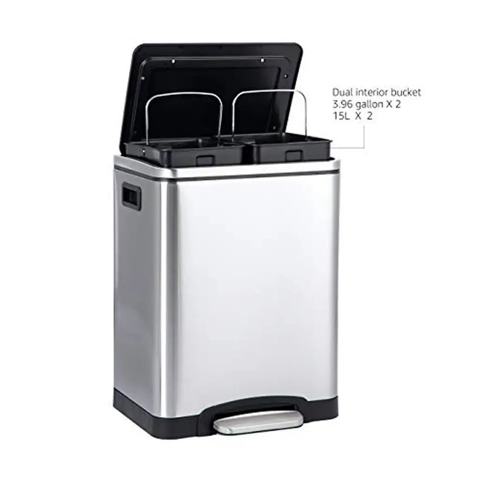 Stainless Steel Dual Bin Trash Can with Soft Close