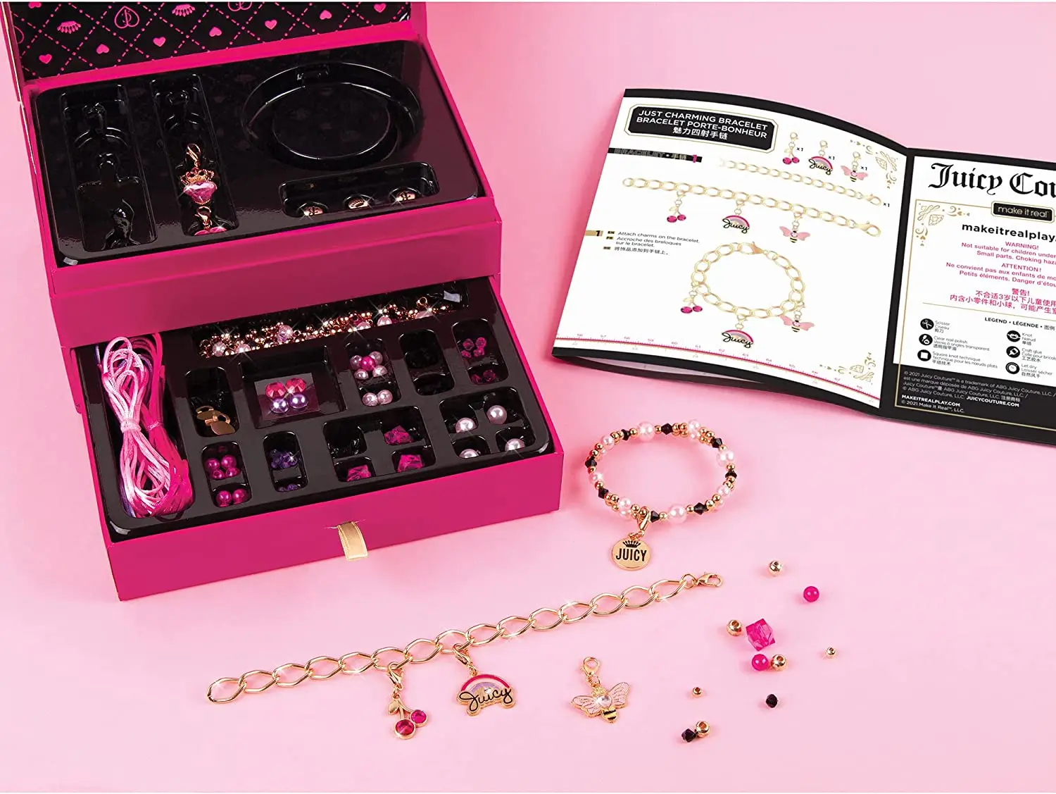  Make It Real - Juicy Couture Pink and Precious Bracelets - DIY  Charm Bracelet Making Kit - Friendship Bracelet Kit with Charms, Beads &  Cords - Arts & Crafts Bead Kit