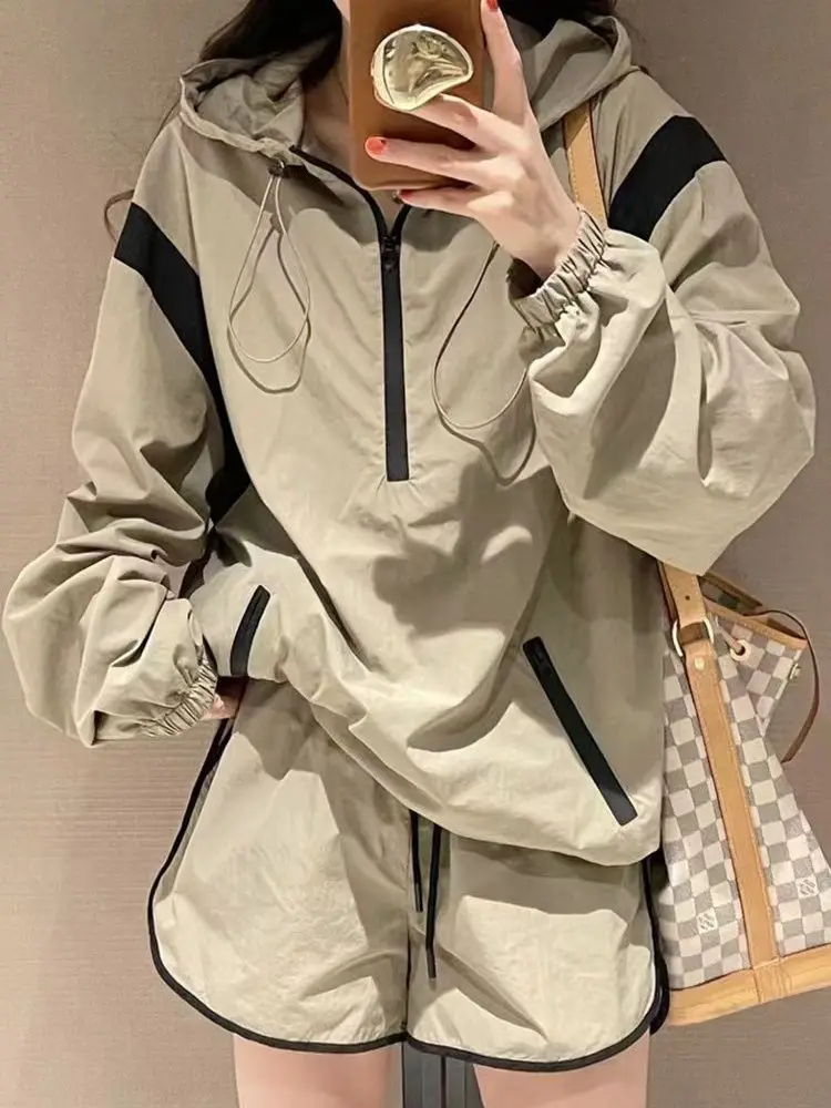 Two Piece Set 2024 Spring and Autumn Season New Hooded Trendy Fashion Women's Casual Loose Thin Coat Trendy