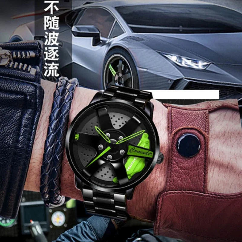 Fashion Men Watches Hollow 3D Wheel Watch for Men Women Dress Watch Racing Style Anti-scratch Mirror Waterproof Male Wristwatch 2