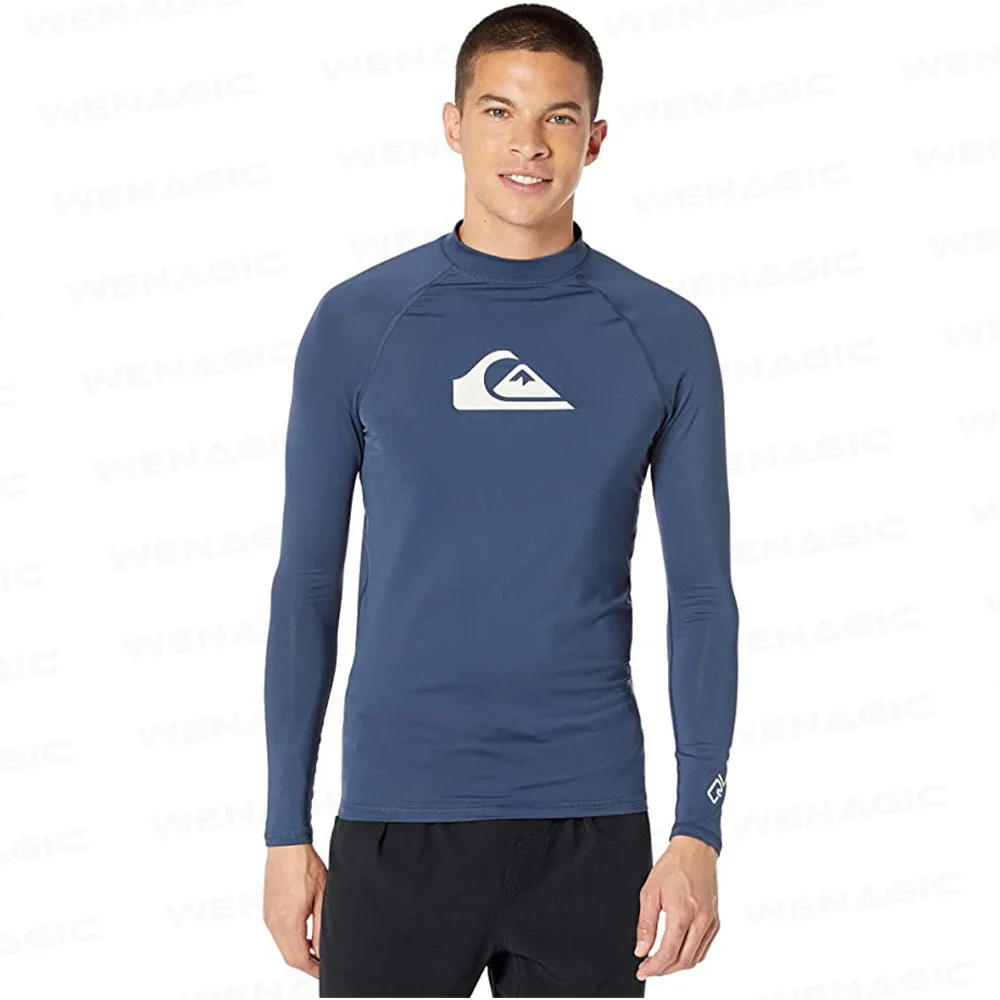 2023 Men's Anti-UV Surf Shirt Long Sleeve Swimwear Breathable Quick-Drying Swimming T-Shirt Summer Beachwear Rash Guards Surfing