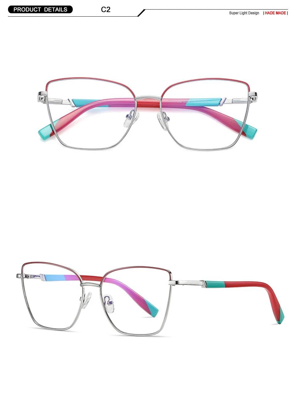 2022 NEW Styl Fashion Double Color Women Cat Eye Glasses Computer