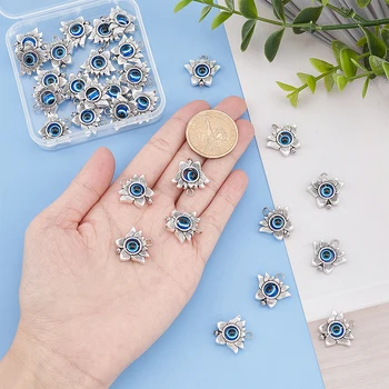 Evil Eye Flower Charms with Blue Evil Eye Resin Beads 30pcs 2