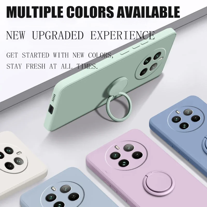 Enhanced Liquid Silicone Ring Stand Shockproof Phone Case - Soft Skin Feel Back Cover