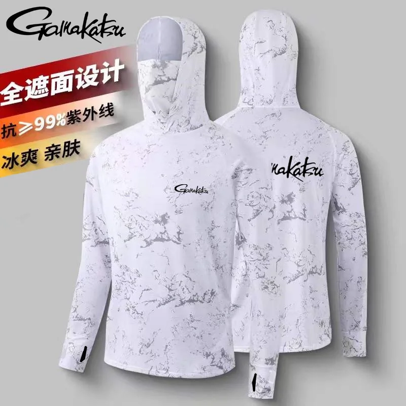 New GAMAKATSU Fishing Jacket Men Summer Thin Ice Silk Long Sleeve Pullover Sport Sunscreen Hooded Quick Dry Fishing T-shirt fishing shirt