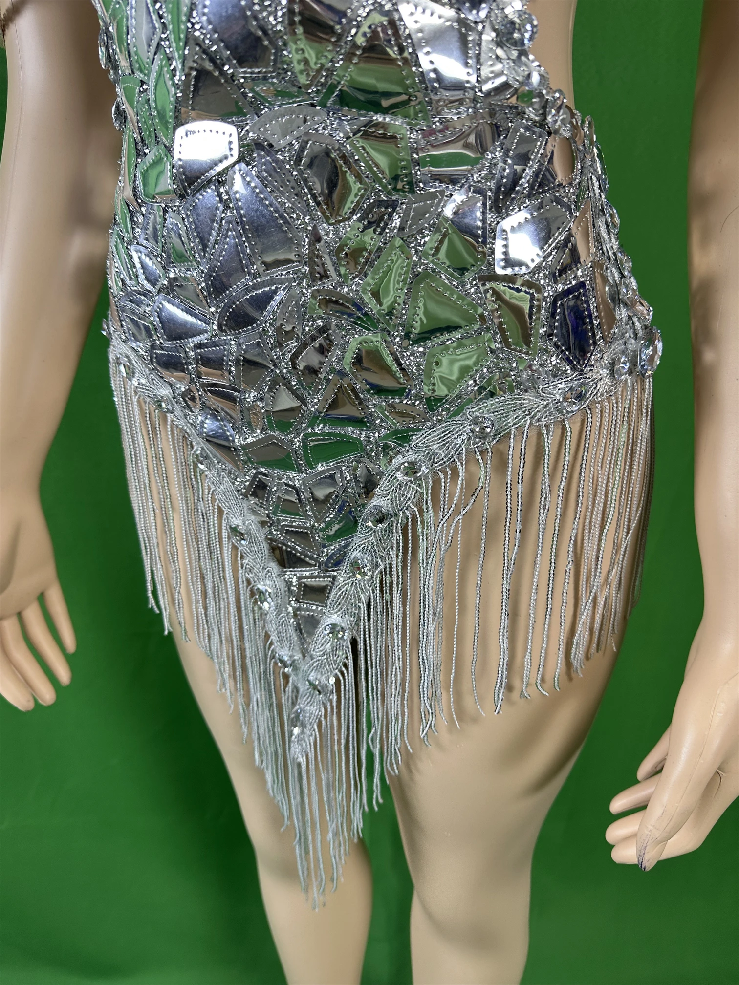 Sparkly Shinning Sequins Bodysuit Women Dancer Gogo DJ Nightclub Party Tassel Silver Night Out Stage Wear Drag Queen Outfit