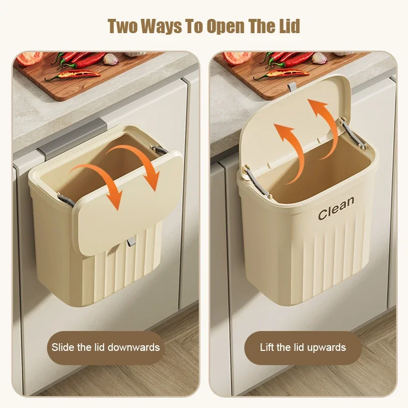 Trash Can 8.5/12L Kitchen Trash Can With Lid Wall Mounted Hanging Trash Bin Garbage Can for Cabinet Under Sink Waste Garbage Compost Bin
