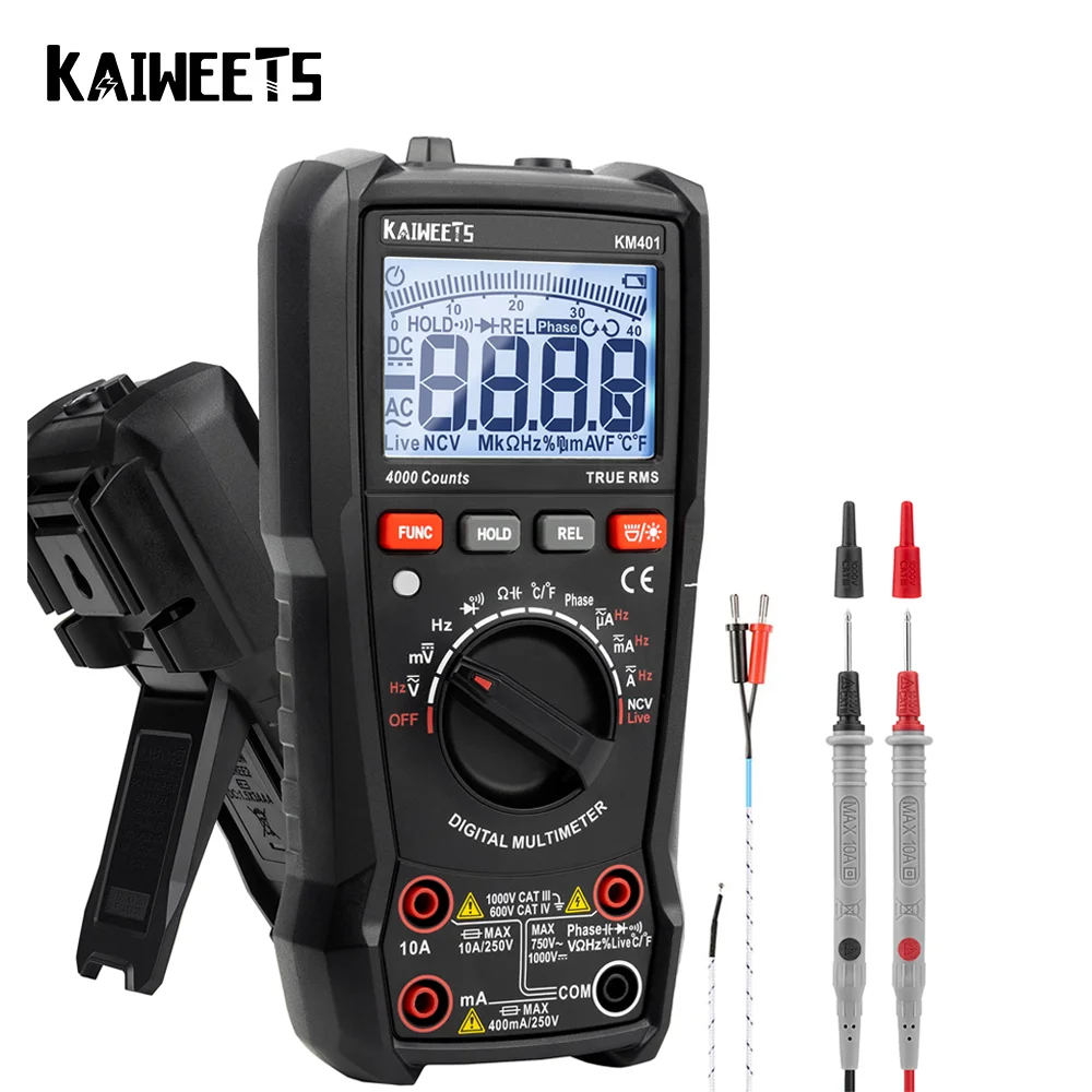 T-Rms Multimetro Digitale 4000 Conteggi Kaiweets Km401 Misure Automatiche Misuratore Di Temperatura Di Tensione In Tensione Cc/Ca