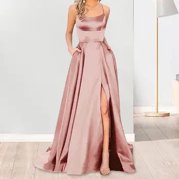 Spaghetti Strap High Slit Evening Prom Dress Maxi
