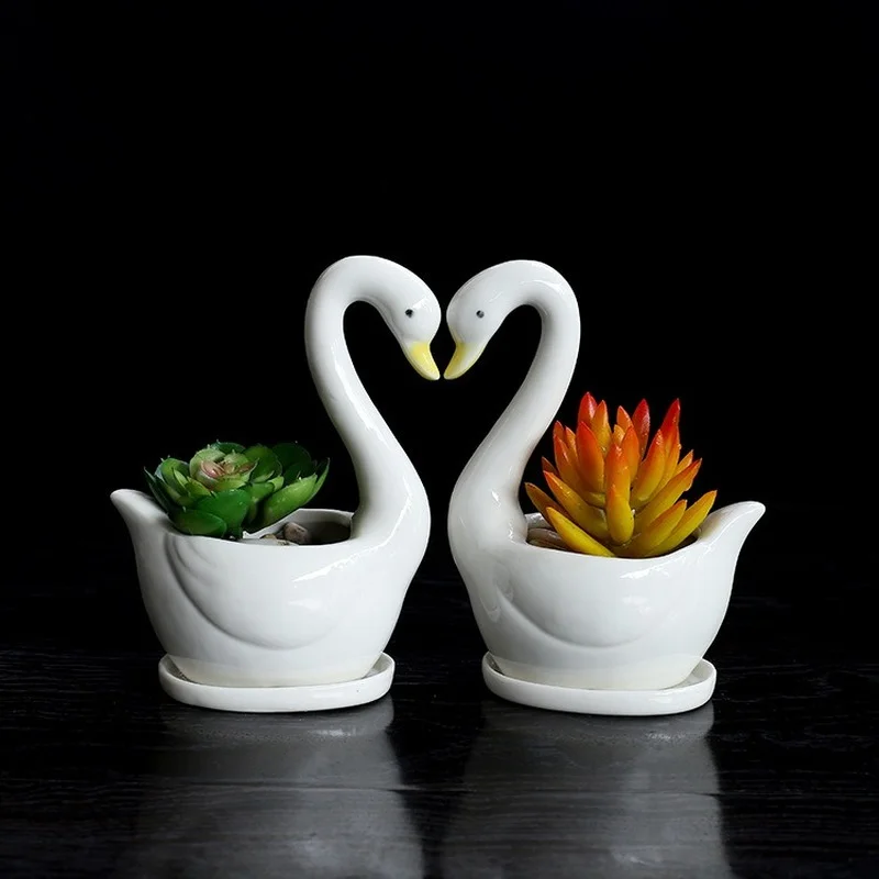 

Cute Swan Ceramic Flowerpot Succulent Plants Pot Cartoon Vase Plant Flowerpots Bonsai Cactus Mini Plant Pot Office Decor