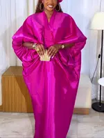 Elegant Women Long Loose Dresses Pleated Evening V Neck Lantern Sleeve African Female Classy Fashion Glitter Party Bubu Dress