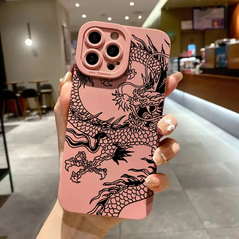 Elegant Matte Black Chinese Dragon Silicone Phone Case - Shockproof and Soft Cover