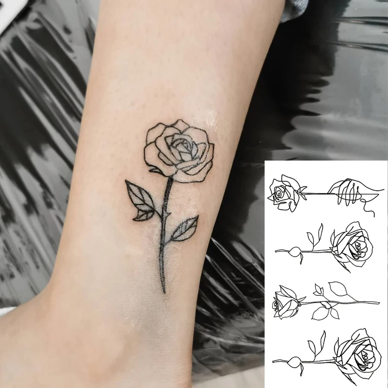 Temporary Tattoos Tattoo Stickers Flower Butterfly Hand Body Art Waterproof Black Rose for Women Girls
