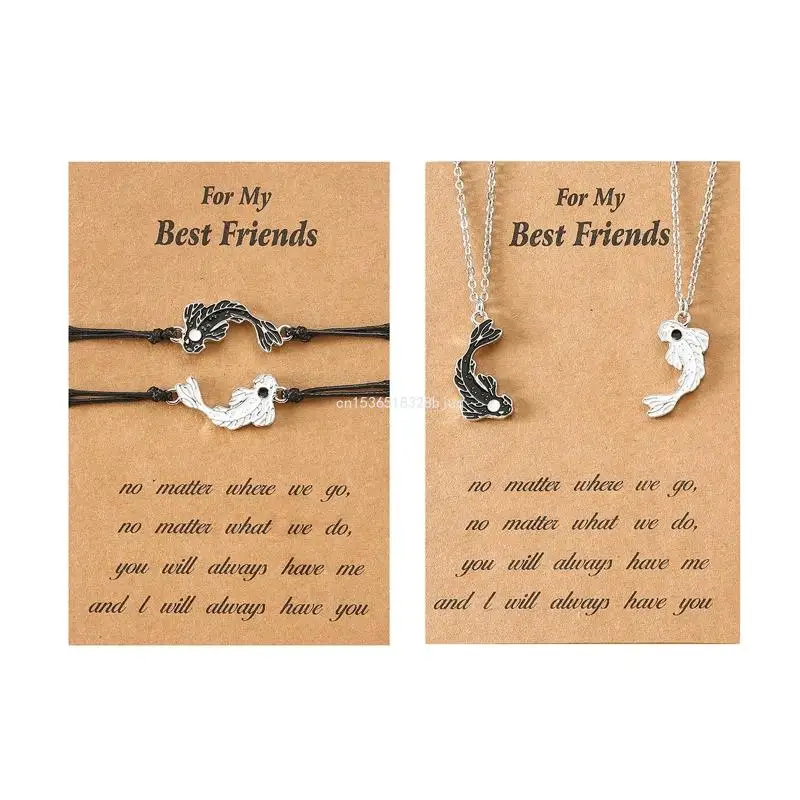 

1/2x Adjustable Simple for Chi Fish Couple Bracelets Necklace Set Wristband Dropship