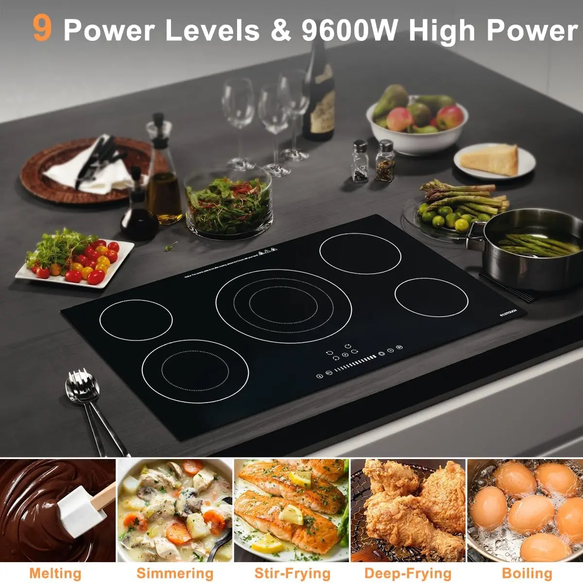 Electric Cooktop 36 Inch Built-in Electric Cooktop 5 Burner Stove Top 36" Radiant Stovetop with Kid Safety Lock