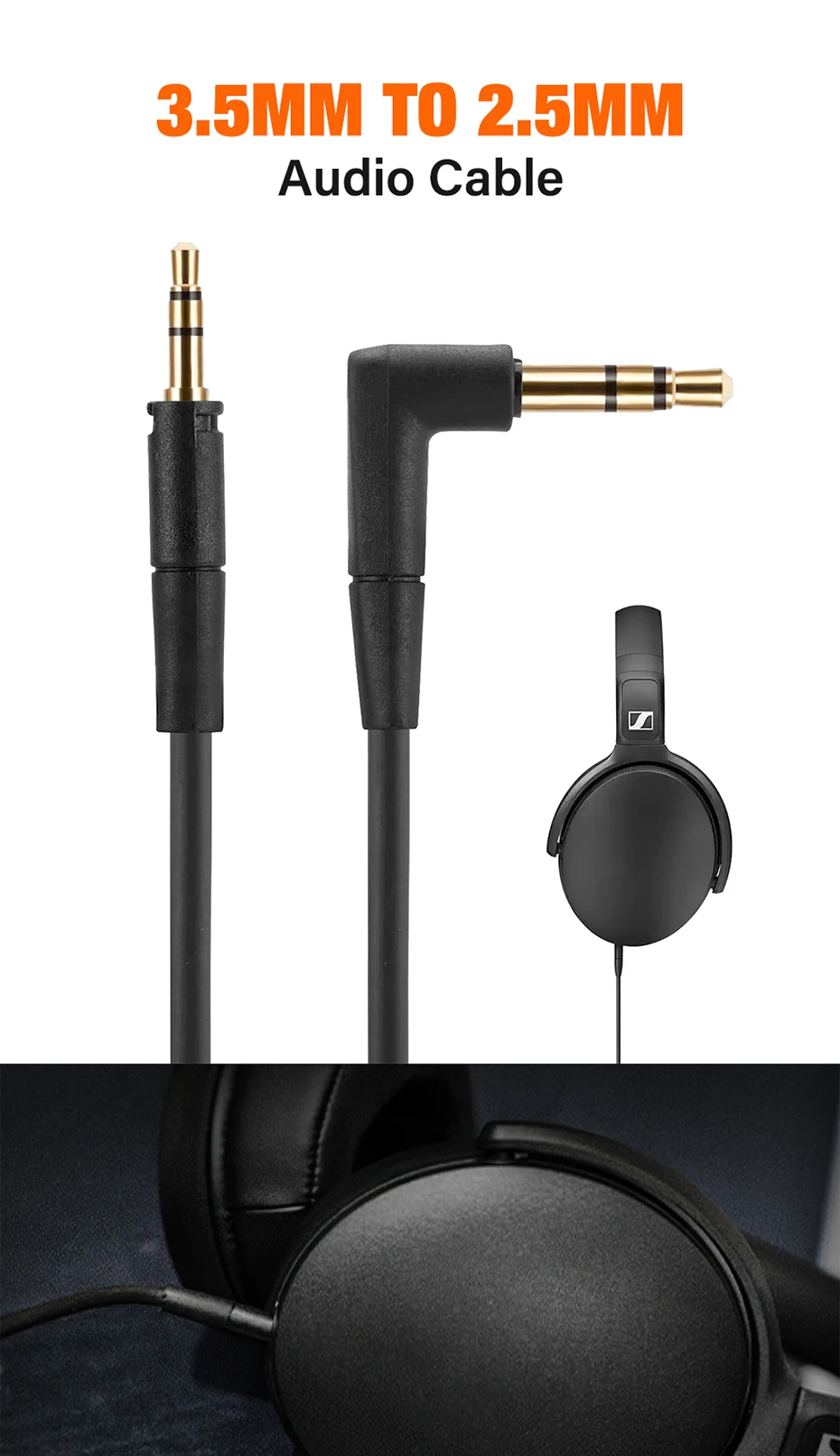 3.5mm to 2.5mm Headphones Cable For Sennheiser HD 400S 450BT 350BT 4.30 4.40BT 4.50 BTNC Momentum 4 3 2 1 Audio Wire 1.5M Long