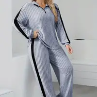 Elegant Casual 2-Piece Suit | Zipper Collar Long-Sleeve Top & Wide-Leg Pants, Soft Skin-Friendly , Trendy Daily Wear