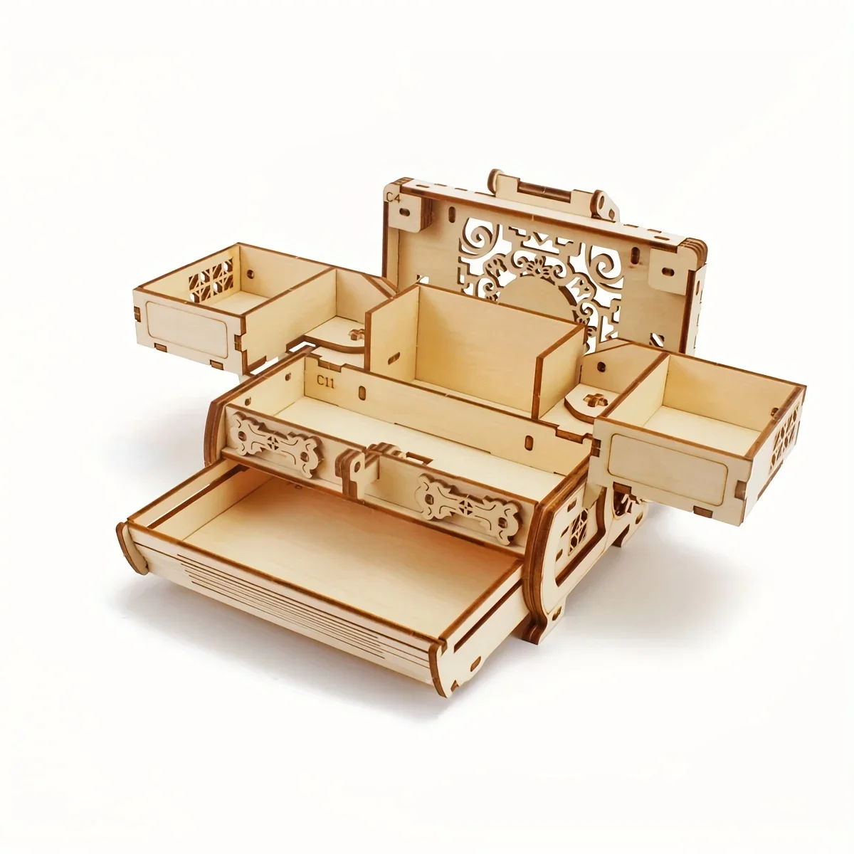 3D three-dimensional wooden puzzle gift, hand assembled mechanical creative treasure box, jewelry box that can be opened