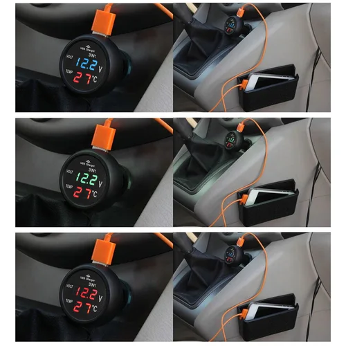 12/24V 자동차 전압계 디지털 LED 자동차 담배 라이터 전압계 온도계 자동차 트럭 USB 충전기 전류 측정기 전압 검출기 4